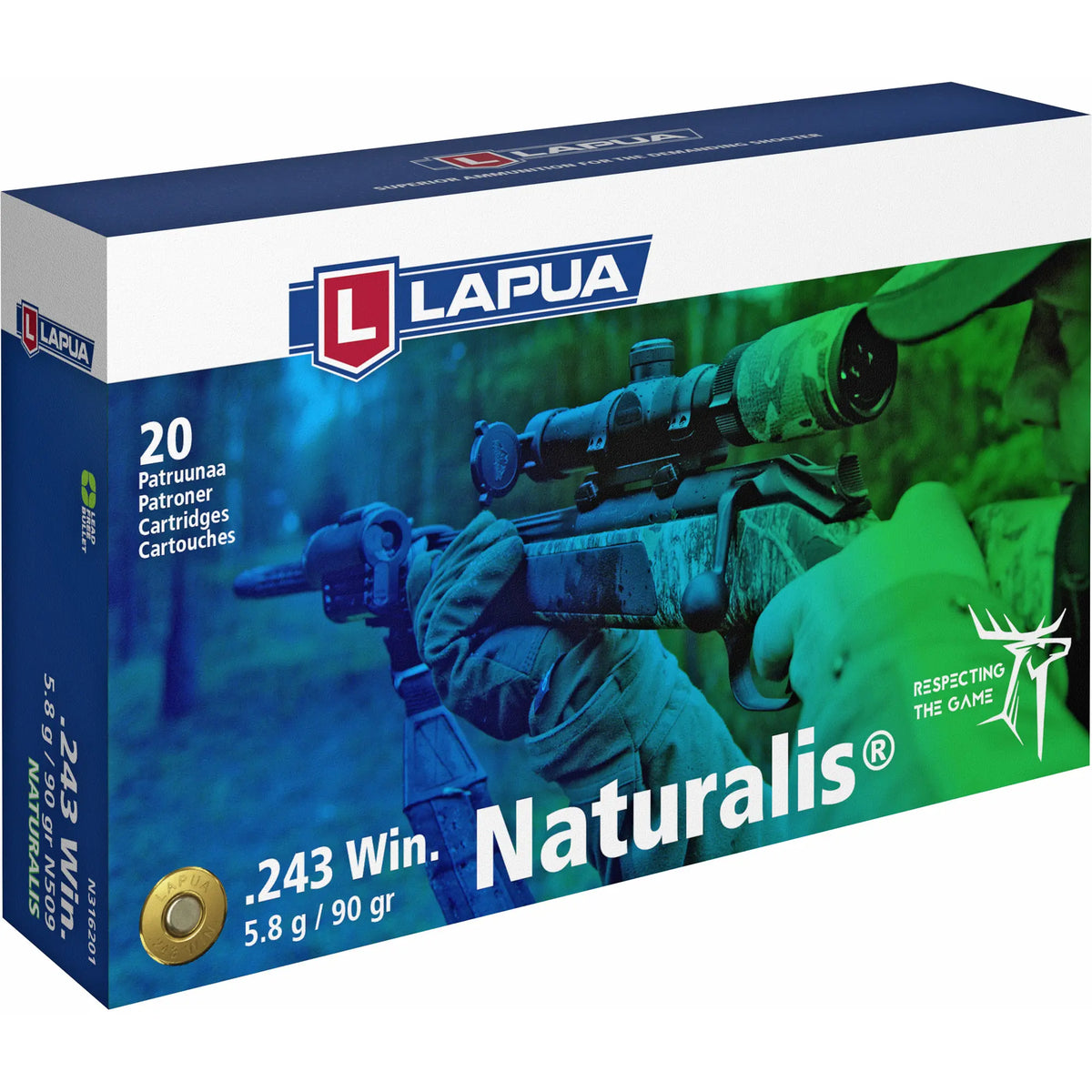 LAPUA 243 WIN 90GR NATURALIS (20) Ammunition – Clay Pigeon Adventures