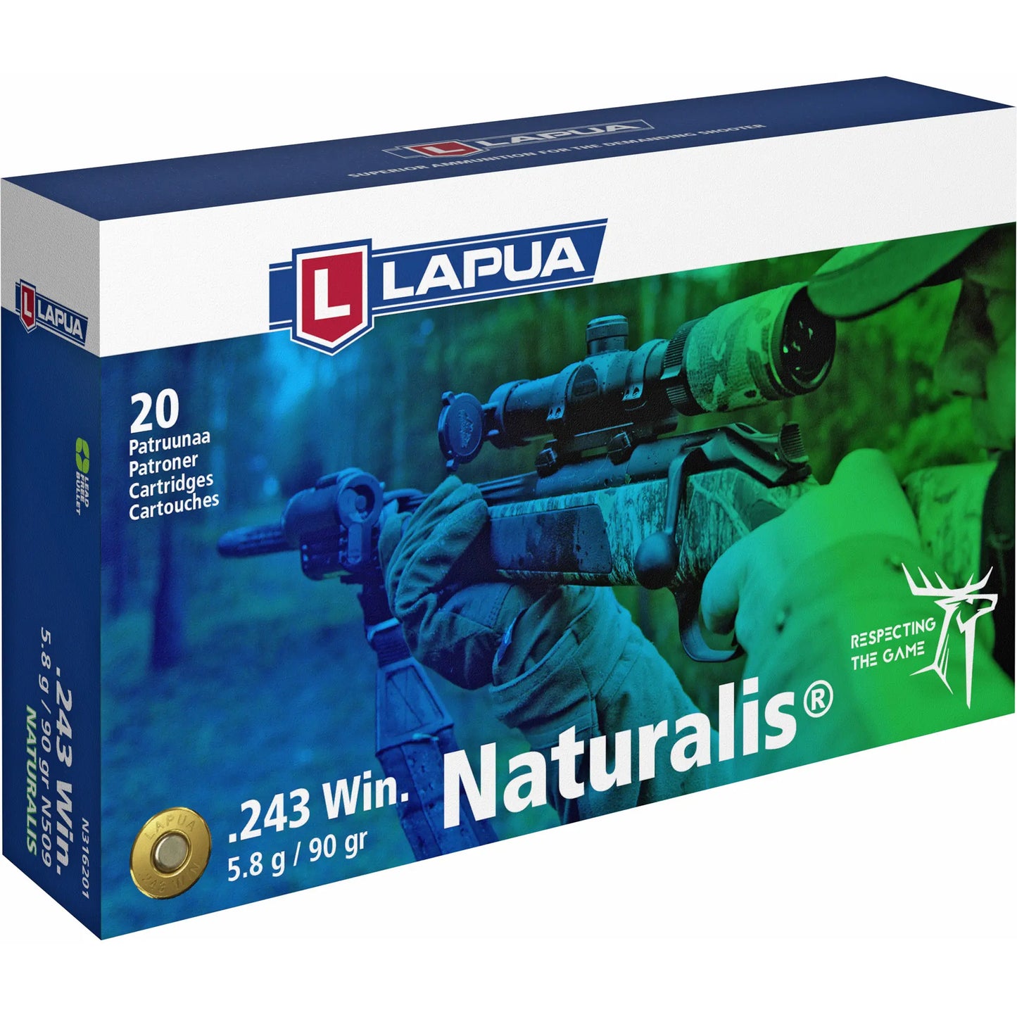 LAPUA 243 WIN 90GR NATURALIS (20) Ammunition